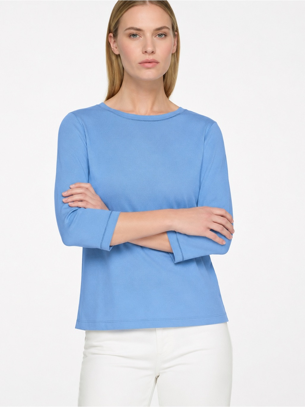 Lafayette 148 New York Boat Neck 3/4 Sleeve Knit Top Light Blue Women Size XL